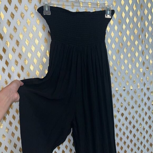 Tube top jumpsuit smocked flowy black Miss Tina size 4 - Picture 4 of 5